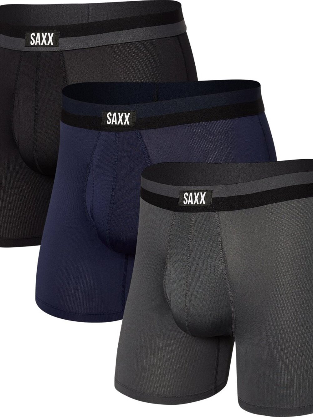 SAXX Men's Sport Mesh (3 Pack) Boxer Briefs in Black/Navy/Grey Boxer Briefs